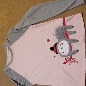 Stars & a sloth in winter Faux fur decorate long sleeved tee. Girls XL (14-16)